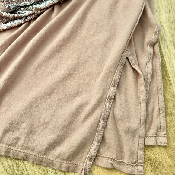 Free People Nellie Twofer Mauve Pink Oversized Sequin Long Sleeve Tee Tunic XS - Picture 14 of 16